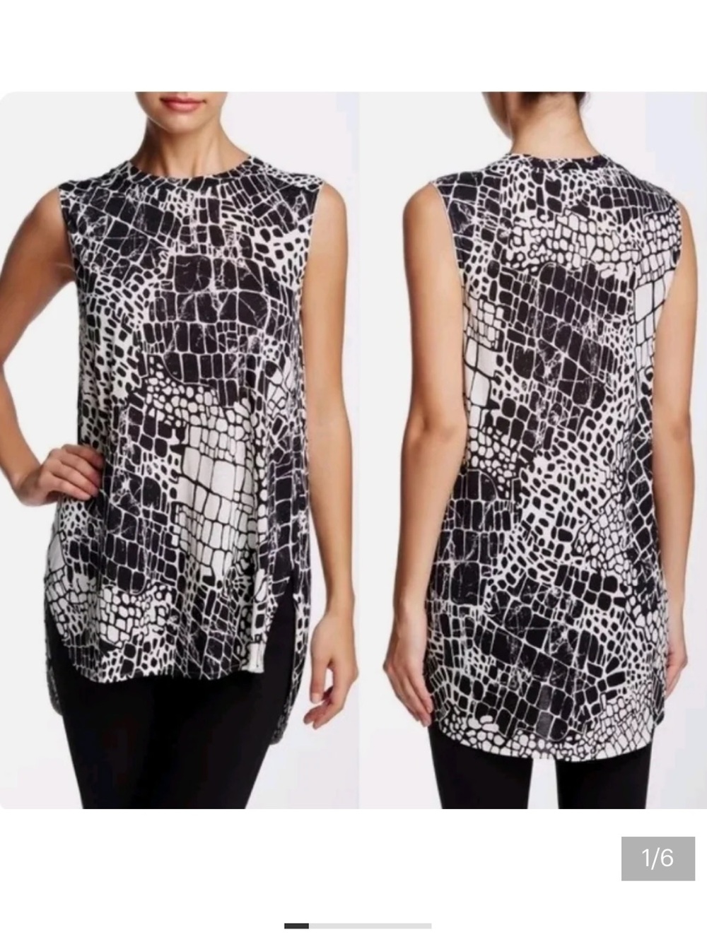 Vince Black and White Croc-Print Sleeveless Tunic